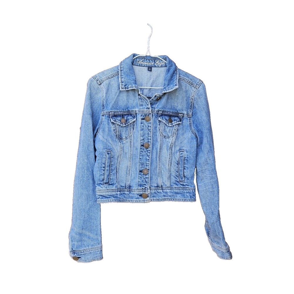 American Eagle Denim Jacket Women Size M Blue Medium Wash Long Sleeves